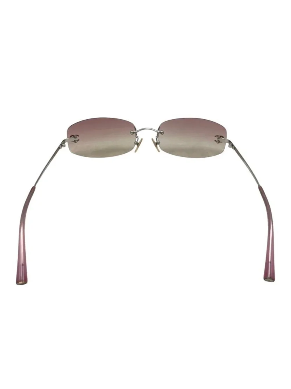 Chanel Sunglasses CC Logo Rimless Gradient Pink Yellow Silver Eyewear